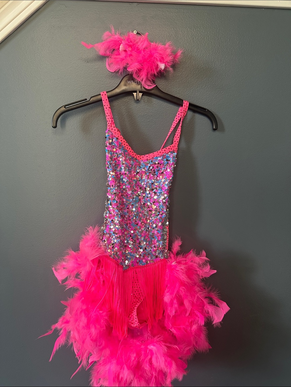Hot Pink Sequin & Feather Dance Costume for Kids